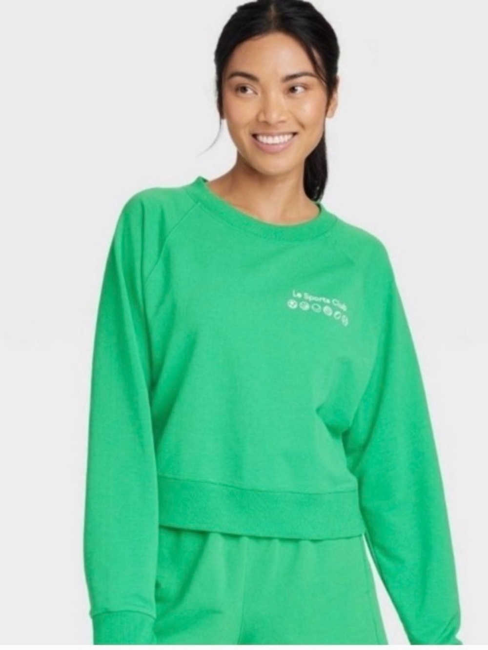 All in Motion Le Sports Club French Terry Crewneck Sweatshirt Green Size 1X Soft